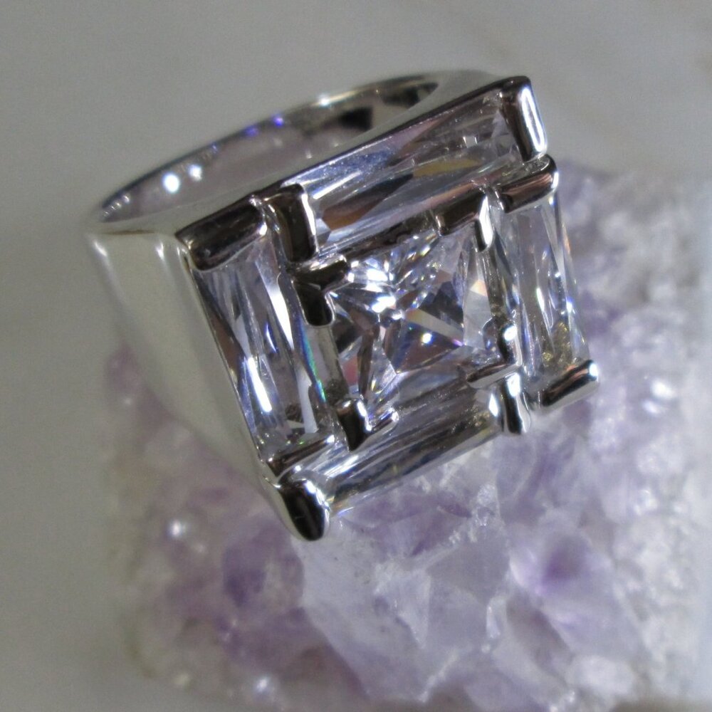 Square Ice Cubic Zirconia Statement ring